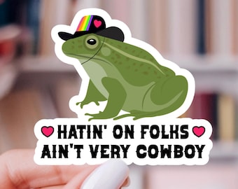 Cowboy Frog Sticker: Queer Pride Retro Rainbow Vinyl Decal
