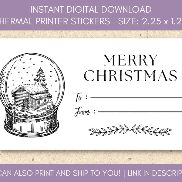 Thermal Label Christmas, Gift Tag, PNG Sticker Download, Holiday Snowglobe Label Download, 2.25 x 1.25, Small Business Sticker, TL94