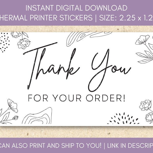 TL14 - PNG STICKER DOWNLOAD | Boho Thank You Label | Thermal Printer Label Download | 2.25 x 1.25 | Small Business Sticker