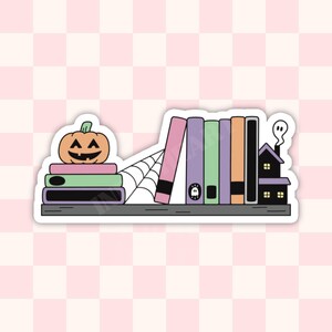 Spooky Bookshelf  Sticker | Spooky Season Sticker | Waterproof E-Reader, Kindle Sticker | Bookish Fall Decal