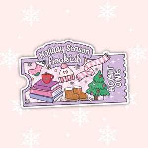 Bookish Holiday Season Ticket Vinyl Stickers | Durable, Water-Resistant | Kindle, Laptop, Planner | Book Lover Gift, Stocking Stuffer