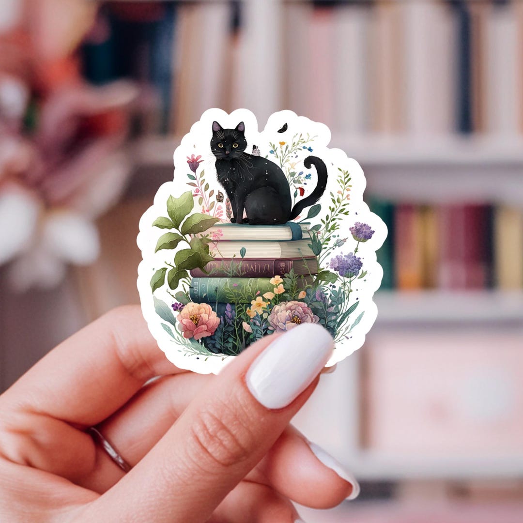 Black Cat Book Stack Sticker: Book Lover Vinyl Decal - Etsy