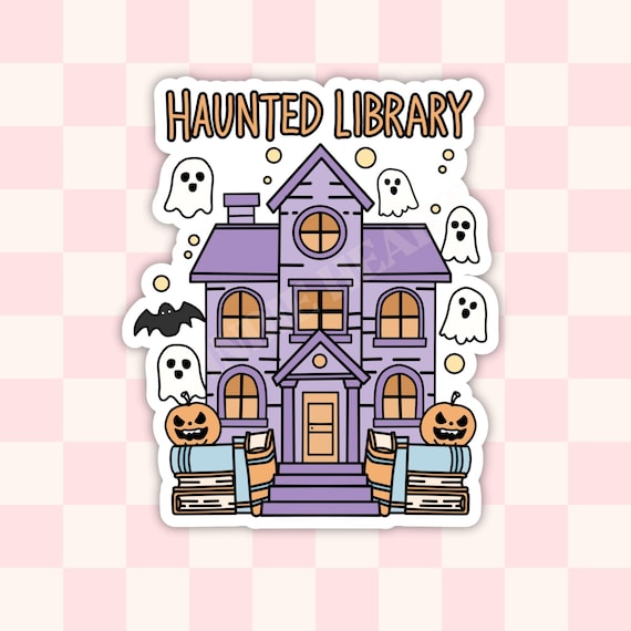 Haunted Library Vinyl Sticker: Spooky Ghost Reader