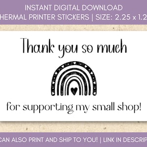 PNG Sticker Download - Thank You Boho Rainbow  - Thermal Printer Label Download - 2.25&quot; x 1.25&quot; - Small Business Sticker - TL41