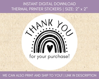 Thank You! Boho Rainbow PNG | Round Thermal Label Design | Small Business Sticker | 2&quot; x 2&quot; | TL69