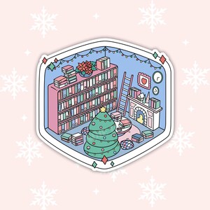 Holiday Library Room Vinyl Sticker | Durable, Water-Resistant | Kindle, Laptop, Planner | Book Lover Gift, Stocking Stuffer