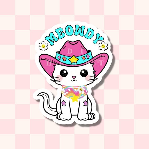 Meowdy Cat Cowboy Sticker: Kawaii 90's Laptop Decal