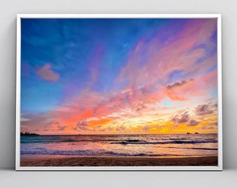 Hawaii Wall Art Print Digital Download, Kailua Beach Sunrise / Sunset Hawaiian landscape Photo Printable Poster, Coastal House Decor, Large