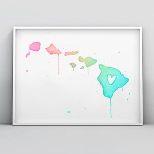 Hawaii afdrukbare Wall Art Print digitale download, Hawaiiaanse eilanden kaart aquarel schilderij landschap afdrukbare poster, huis decor grote kunst