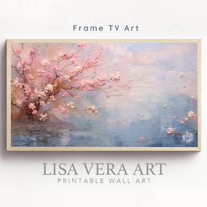 Samsung フレーム TV アート 抽象的なピンクの花の絵画、花の桜の絵画 デジタル ダウンロード、フレーム TV 用の日本のテクスチャ 3D アート