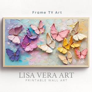 Frame TV Spring Art, Spring Digital Download, Pastel Textured Butterflies Download for Frame TV Art, Samsung Frame TV Spring Art Frame Tv