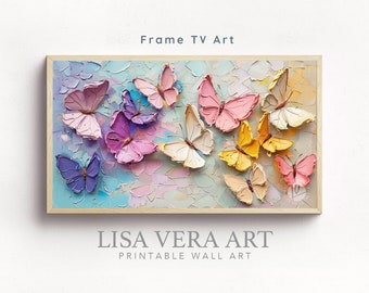 Frame TV Spring Art, Spring Digital Download, Pastel Textured Butterflies Download for Frame TV Art, Samsung Frame TV Spring Art Frame Tv