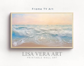 Frame TV Art Abstract Ocean Waves Digital Download, Modern Seascape Beach Wall Art, Summer Sea Shore Painting, Coastal Instant Download Art