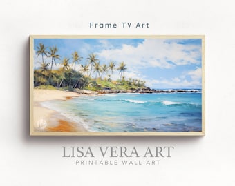 Samsung Frame TV Art Tropical Hawaii Beach, Summer Hawaii Seascape Painting Digital Download, Coastal Hawaiian Art for Frame TV Wallpaper