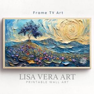 Frame TV Art Impressionism Hillside Painting DOWNLOAD, Night Landscape Painting Textured 3D Art for Frame TV Wallpaper