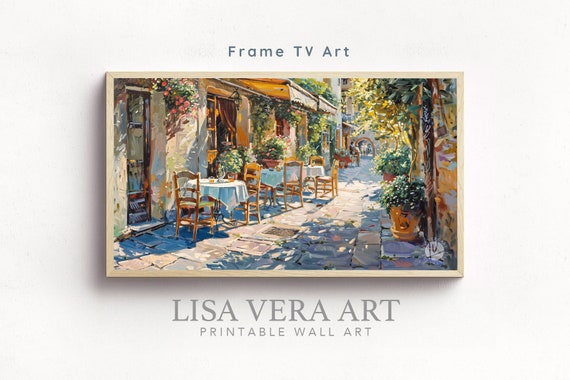 Samsung Art TV Frame, Cafe in Italy Impressionism Oil Painting DOWNLOAD, Florence Italy Cafe TV Frame Art Instant Download Screensaver