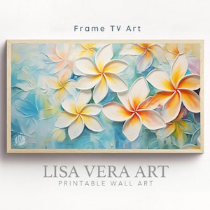 Download digitale Samsung Frame TV Art Plumeria Painting, salvaschermo TV con fiori tropicali Hawaii, arte da parete colorata Plumeria Summer Painting