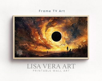 Total Solar Eclipse Frame Tv Art, Eclipse Painting DOWNLOAD, Dynamic Sky Frame Tv Screensaver, Textured Eclipse Landscape Wall Art