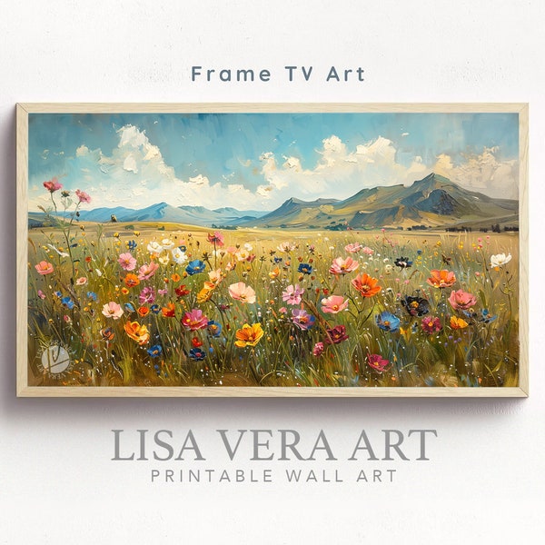 Frame TV Art Field of Wildflowers Painting, Spring Floral Painting Digital Download Wild Flowers Textured 3D Art for Frame TV Wallpaper