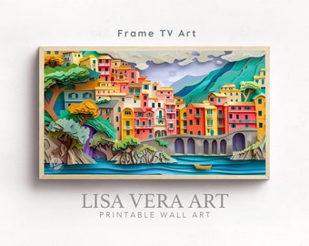 Frame TV Art - Amalfi Coast Digital 3D Art, Italy Coastal Town Landscape, Cinque Terre TV Frame Instant Download Screensaver Wallpaper