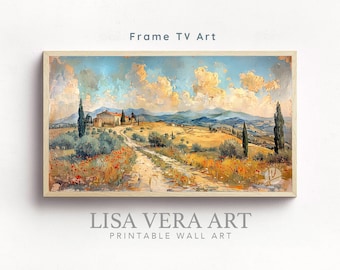 Samsung Art TV Frame, Vintage Tuscany Italy Digital Oil Painting, Tuscan Italian Winery Impressionism Landscape TV Frame Instant Download