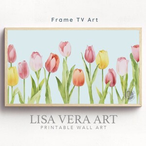 Samsung Frame TV Art, Easter Tulips Painting Instant Download, Spring Flowers Wall Art Download Watercolor Art for Frame TV Pastel Tones