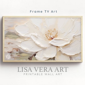 Samsung Frame TV Art Abstract Flower Painting, Pittura floreale Download digitale Texture 3D Wildflower Art per Frame TV Toni neutri pastello