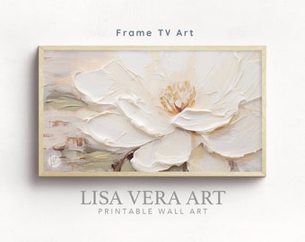 Samsung Frame TV Art Abstract Flower Painting, Floral Painting Digital Download Textured 3D Wildflower Art for Frame TV Pastel Neutral Tones