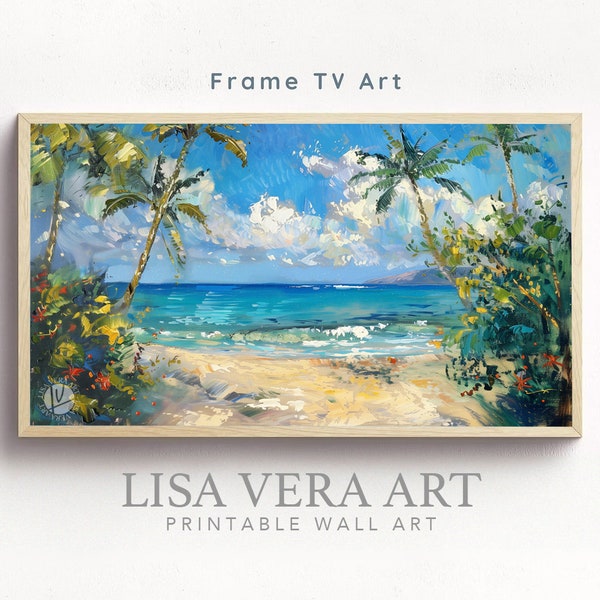 Samsung Frame TV Art Tropical Hawaii Beach, Summer Hawaii Seascape Painting Digital Download, Kailua Coastal Hawaiian Art Frame TV Wallpaper