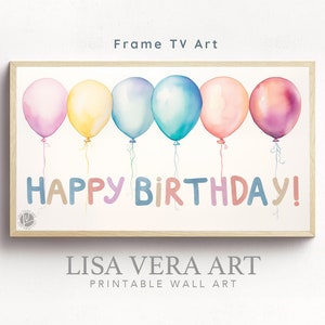 Samsung Rahmen Tv Kunst, alles Gute zum Geburtstag Rahmen TV 4K Kunst, digitaler Download, Rosa Lila Geburtstag Luftballons Rahmen Geburtstagsparty Dekor für Mädchen