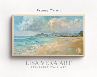 Samsung Frame TV Art Tropical Hawaii Beach, Summer Hawaii Seascape Painting Digital Download, Kailua Coastal Hawaiian Art Frame TV Wallpaper