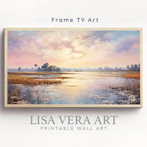 Art cadre pour télévision - peinture à l'huile numérique Monet style nénuphars, art mural impressionniste nénuphars lac, paysage 3D art texturé téléchargement