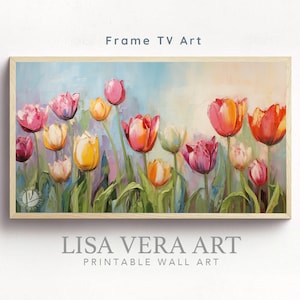 Samsung Frame TV Art, Easter Tulips Painting Instant Download, Spring Flowers Wall Art Download Textured Art for Frame TV Pastel Tones