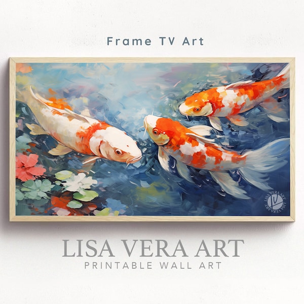 Frame TV Art - Koi Fish Oil Painting, Impressionist Painting, Chinese New Year TV Art, Koi Animal Portraits 3D Textured Art Screensaver