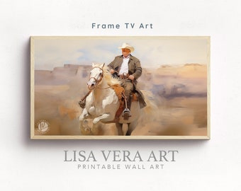 Frame TV Art - Cowboy Trump Painting Digital Download, Funny Political Donald Trump Art, Ranch Decor Wall Art, Country Texas Download