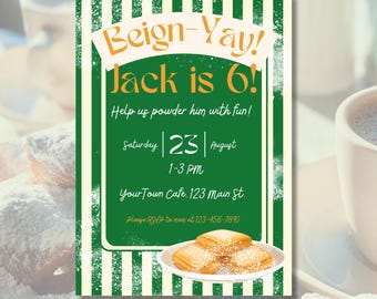 Invitación de cumpleaños de beignet: invitación editable para fiesta infantil (plantilla de 5x7)