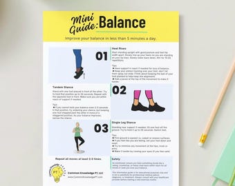 Può includere: Una guida illustrata colorata con tre esercizi per migliorare l'equilibrio. La guida include illustrazioni di persone che eseguono ogni esercizio: sollevamenti sui talloni, posizione in tandem e posizione su una sola gamba. La guida include anche suggerimenti per ogni esercizio e informazioni di sicurezza.
