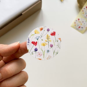 Adesivos de prado florido | 100 peças | Adesivos coloridos | Adesivos para presente | Adesivos de flores | 4,5 cm