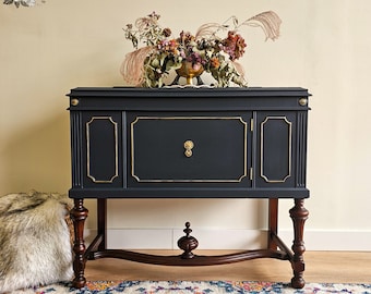 Jacobean Navy and Gold Petite Server/Accent Table ***please read ENTIRE listing prior to purchasing SHIPPING is NOT free