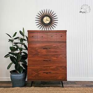 Mid Century Modern 4-Drawer Highboy Dresser – Professionally Restored, Please Read Full Listing for Shipping Info