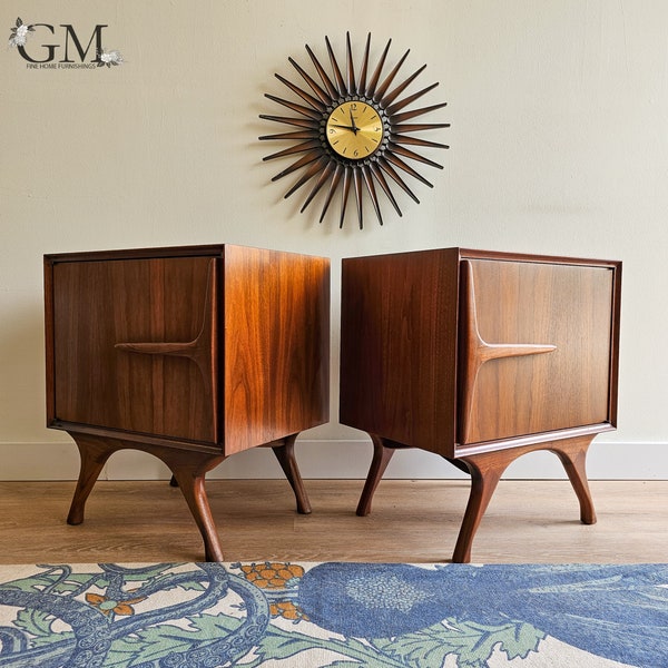 Restored Mid-century Modern Sculptural Walnut Nightstands ***please read ENTIRE listing prior to purchasing SHIPPING is NOT free