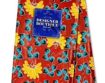 Brocade Fabric/ 100 % cotton Brocade/ Designer Brocade Fabric/ African Fabric/ Red/ Yellow/ Turquoise