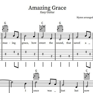 Amazing Grace Easy Guitar Tab Etsy