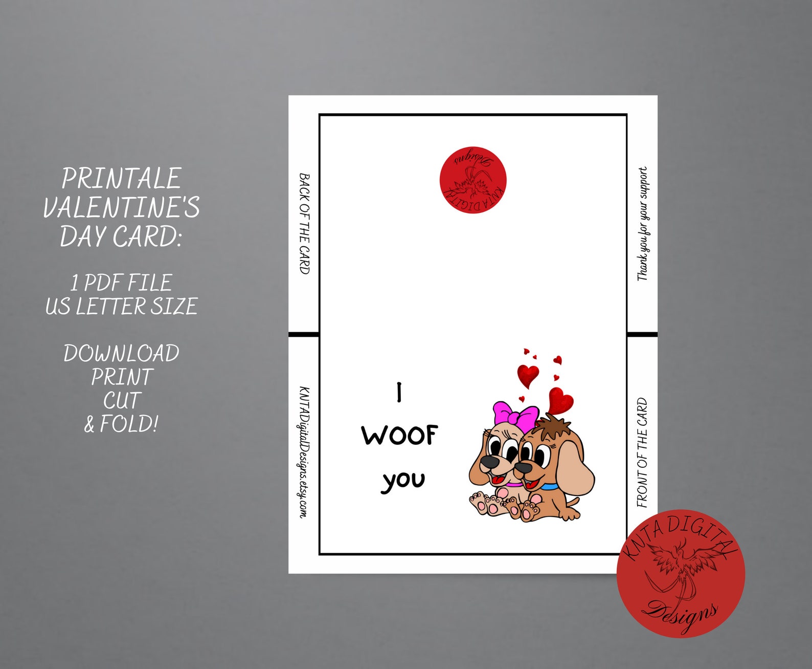 Printable Valentine's Day Greeting Card, 7x5 Inch Valentine's Day Card ...