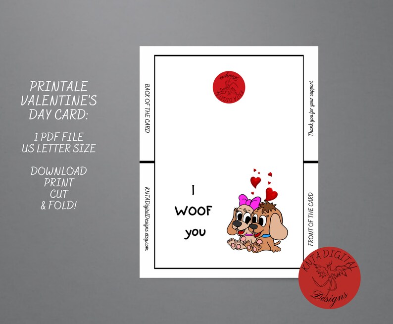 Printable Valentine's Day Greeting Card, 7x5 Inch Valentine's Day Card ...