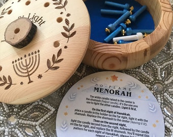 Menorah | Hanukkah | Travel Menorah | No-flame Menorah | Kids' Menorah | Bowl Menorah | Unique Menorah | Wood Menorah | Jewish Holiday Gift