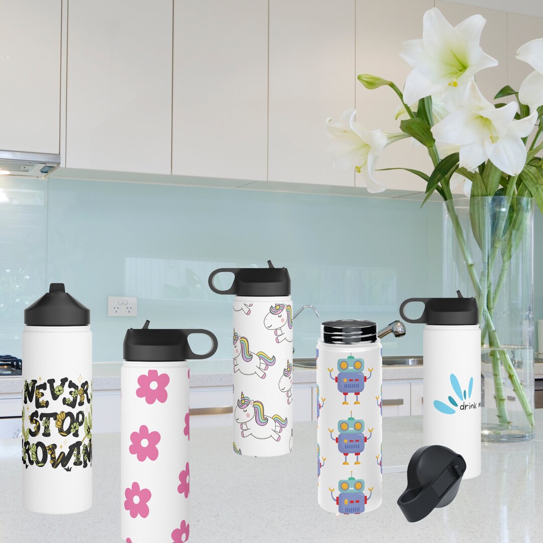 Stainless Steel Water Bottle Straw Lid 18oz/ 532ml BPA Etsy