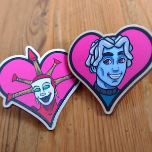Reboot inspired wooden love heart pins - Bob or Hex My Beloved
