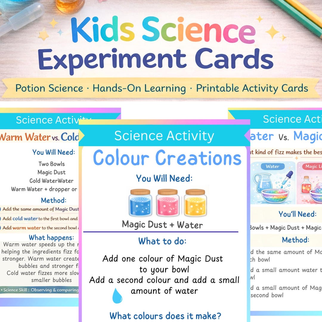 Printable Science Activity Cards Kids: Fizzy Potion Play, Sensory ...