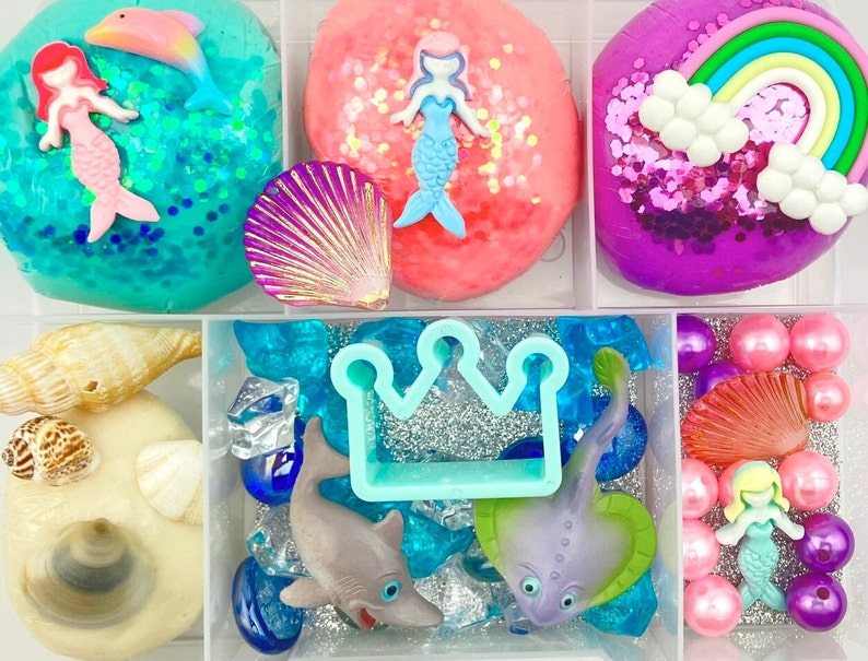 Mermaid Play Dough Kit Sensory Play Kit Sensory box Birthday Gift Girl Kids Gift Playdoh Birthday Ideas image 1